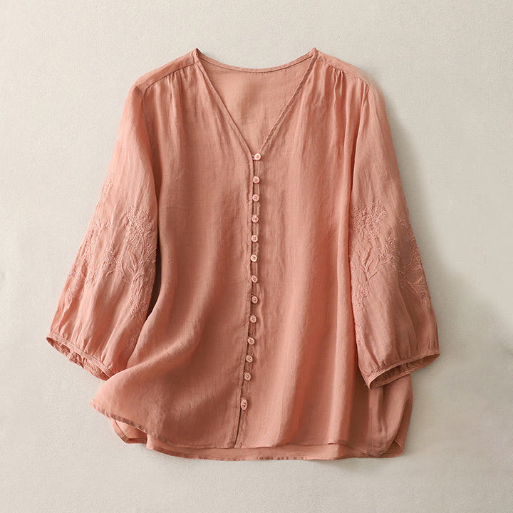 Damen-Hemd aus Baumwolle und Leinen mit Buddha Stones -Stickerei - LightSalmon - US8-10， UK/AU12-14，EU40-42 (2XL) - image 22