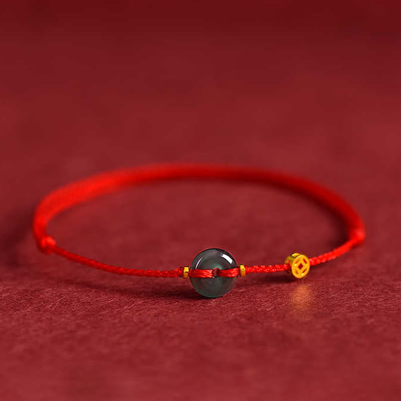 Buddha Stones Frieden Schnalle Kupfer Münzen Jade Rot String Verbindung Armband Fußkettchen - Fußkettchen (Umfang: 16–23 cm) - image 1