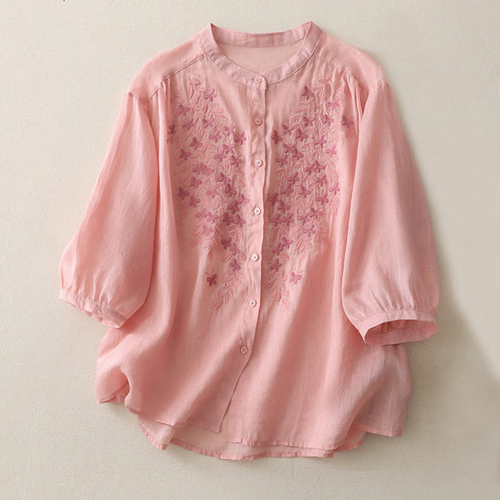Einreihiges Damenhemd aus Baumwolle und Leinen mit Buddha Stones und Blumenstickerei - Rosa - US14， UK/AU18，EU46 (2XL) - image 26