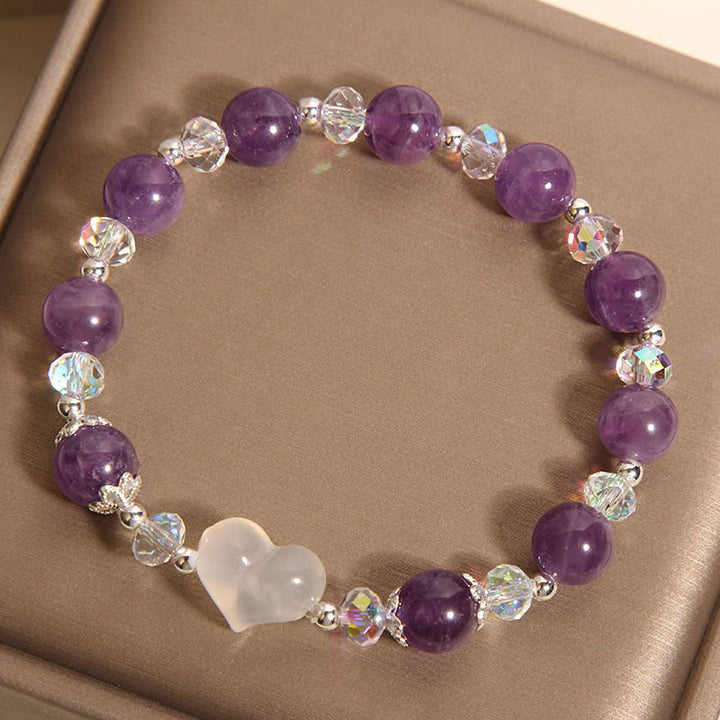 Buddha Stones Herz Amethyst Weißer Achat Balance Armband - image 5