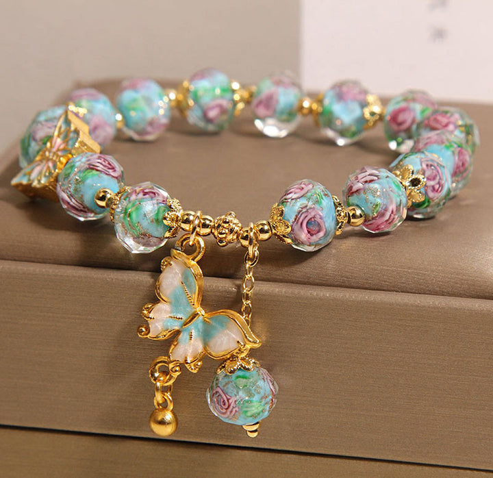 Buddha Stones Schmetterling Charm Rose Blume Liuli Armband - image 2