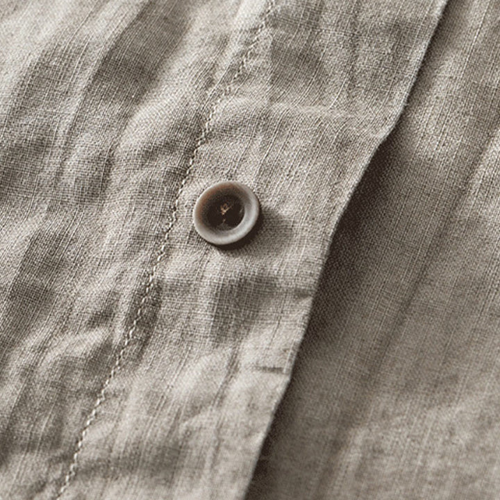 Buddha Stones Simple Buttons Design Herren Kurzarmhemd aus Baumwolle und Leinen mit Tasche - image 18