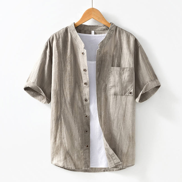 Buddha Stones Simple Buttons Design Herren Kurzarmhemd aus Baumwolle und Leinen mit Tasche - DunkelKhaki - US/ UK/AU42，EU52 (3XL) - image 14