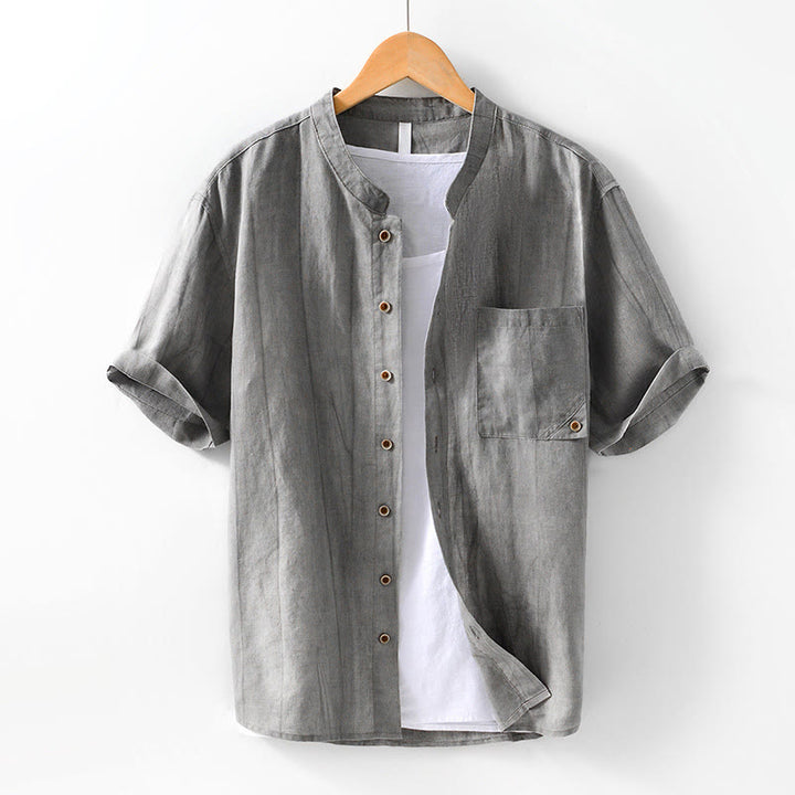 Buddha Stones Simple Buttons Design Herren Kurzarmhemd aus Baumwolle und Leinen mit Tasche - Grau - US/ UK/AU42，EU52 (3XL) - image 1