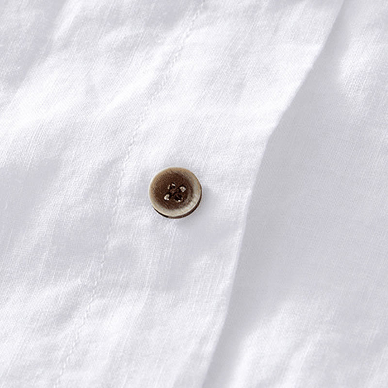 Buddha Stones Simple Buttons Design Herren Kurzarmhemd aus Baumwolle und Leinen mit Tasche - image 9