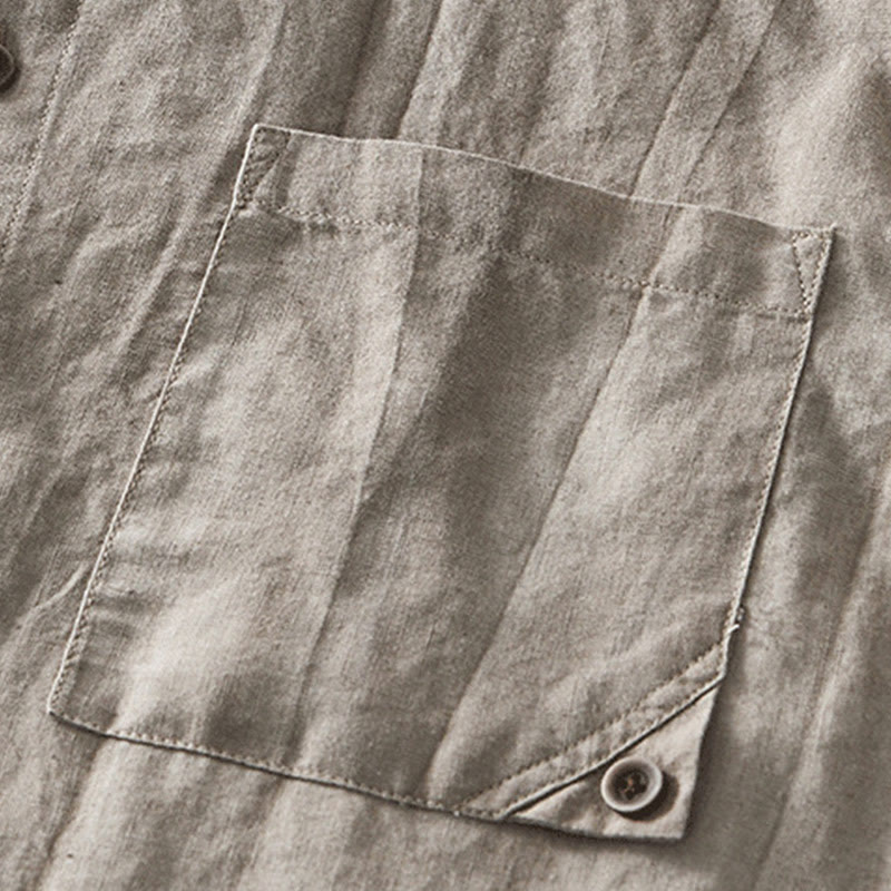 Buddha Stones Simple Buttons Design Herren Kurzarmhemd aus Baumwolle und Leinen mit Tasche - image 16