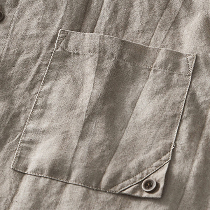 Buddha Stones Simple Buttons Design Herren Kurzarmhemd aus Baumwolle und Leinen mit Tasche - image 16