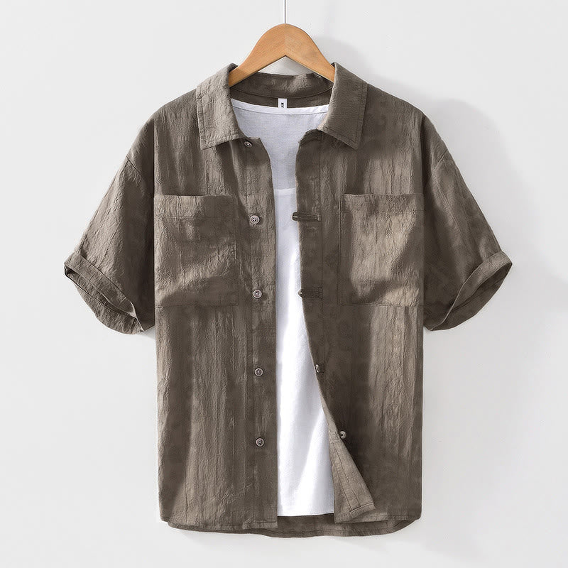 Buddha Stones Commute Plain Buttons Herren Kurzarmhemd mit Taschen - Olive - US/ UK/AU42，EU52 (3XL) - image 17