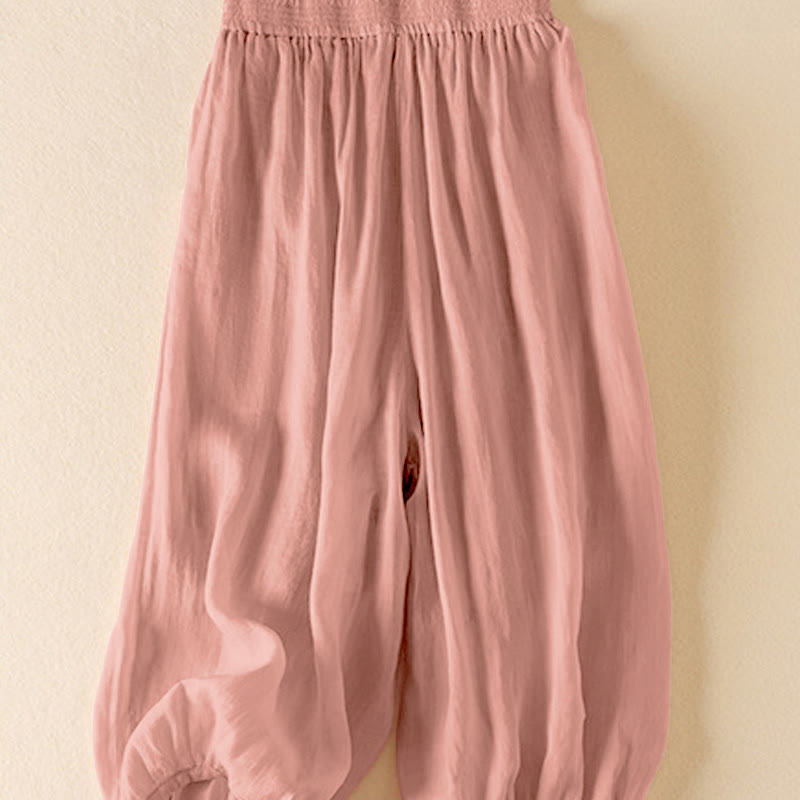 Buddha Stones Sommer-Hose, einfarbig, lässig, kurze Hose, doppellagig, aus Baumwolle und Leinen, mit Taschen - image 1