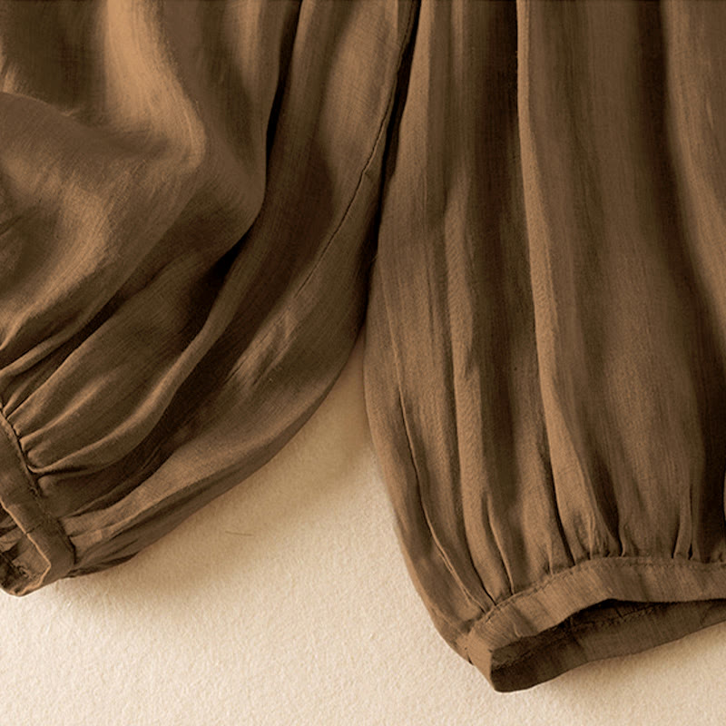Buddha Stones Sommer-Hose, einfarbig, lässig, kurze Hose, doppellagig, aus Baumwolle und Leinen, mit Taschen