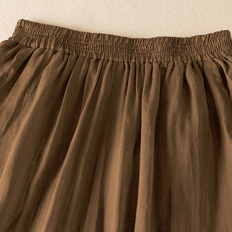 Buddha Stones Sommer-Hose, einfarbig, lässig, kurze Hose, doppellagig, aus Baumwolle und Leinen, mit Taschen