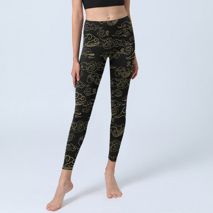 Buddha Stones Golden Clouds Print Gym Leggings Damen Yogahose - image 5
