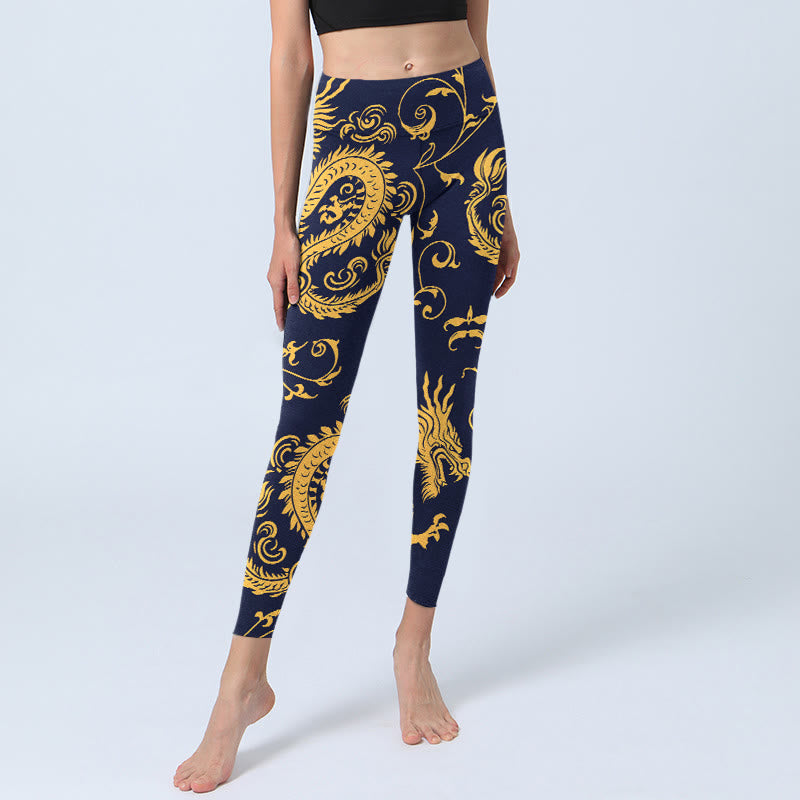 Buddha Stones Golden Dragons Vine Print Gym Leggings Damen Yogahose - image 5