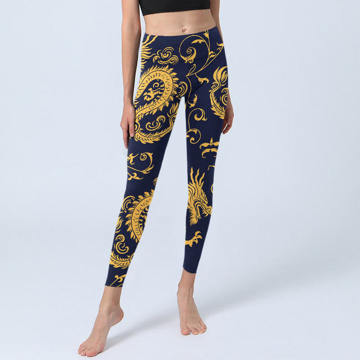 Buddha Stones Golden Dragons Vine Print Gym Leggings Damen Yogahose - image 5