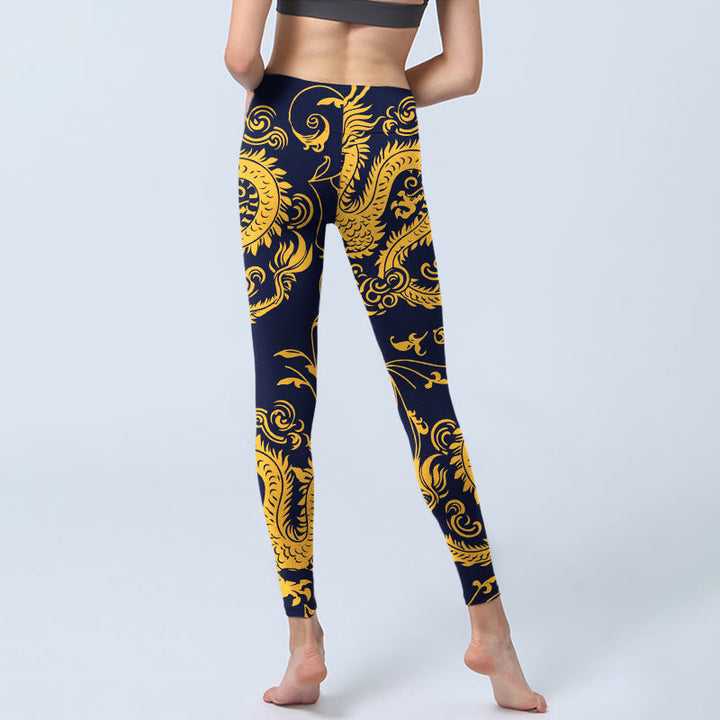 Buddha Stones Golden Dragons Vine Print Gym Leggings Damen Yogahose - image 6