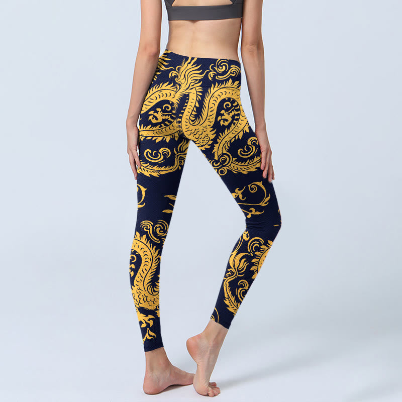 Buddha Stones Golden Dragons Vine Print Gym Leggings Damen Yogahose - image 4
