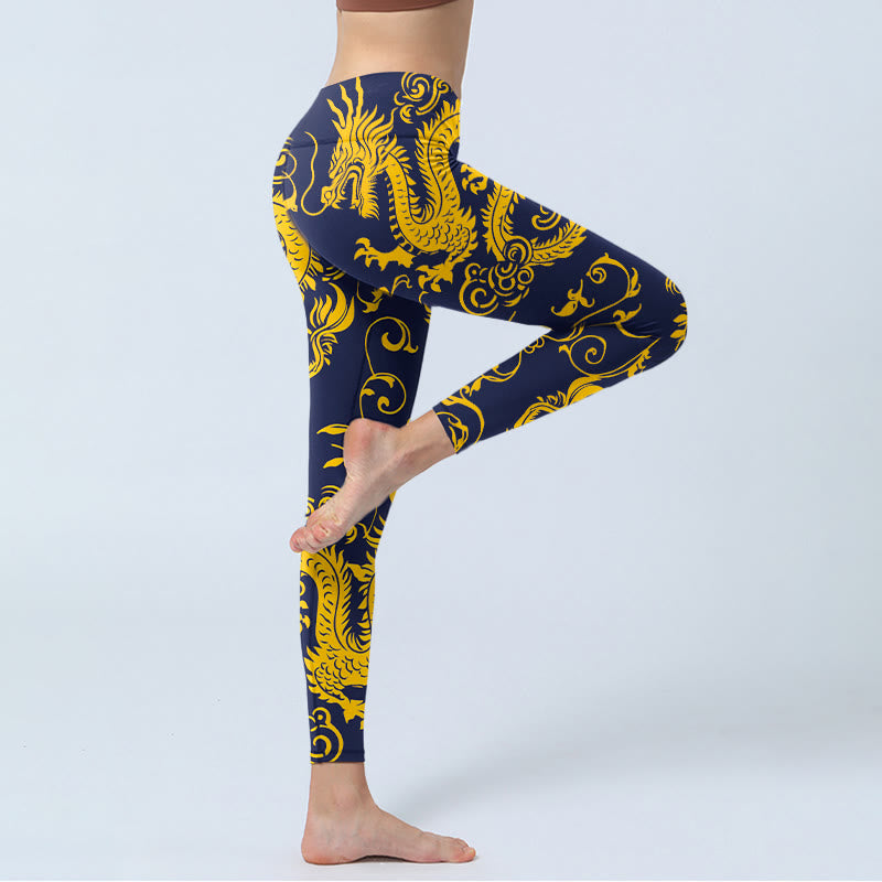 Buddha Stones Golden Dragons Vine Print Gym Leggings Damen Yogahose - image 3