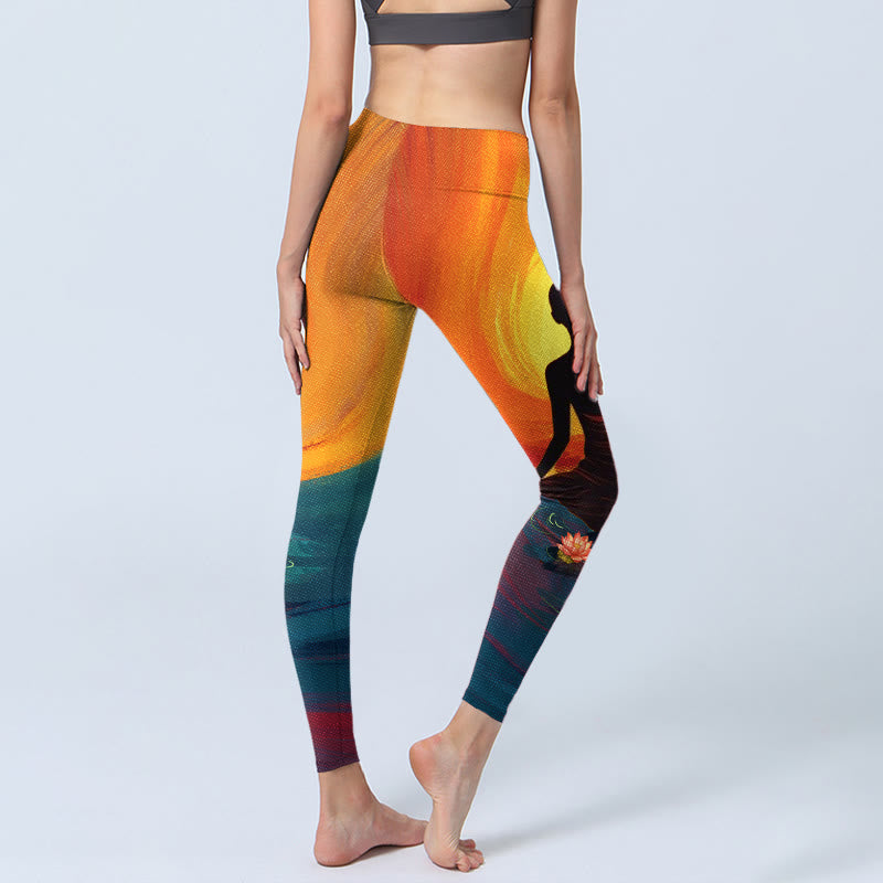 Buddha Stones Meditierende Figur Lotusblumendruck Gym Leggings Damen Yogahose - image 5