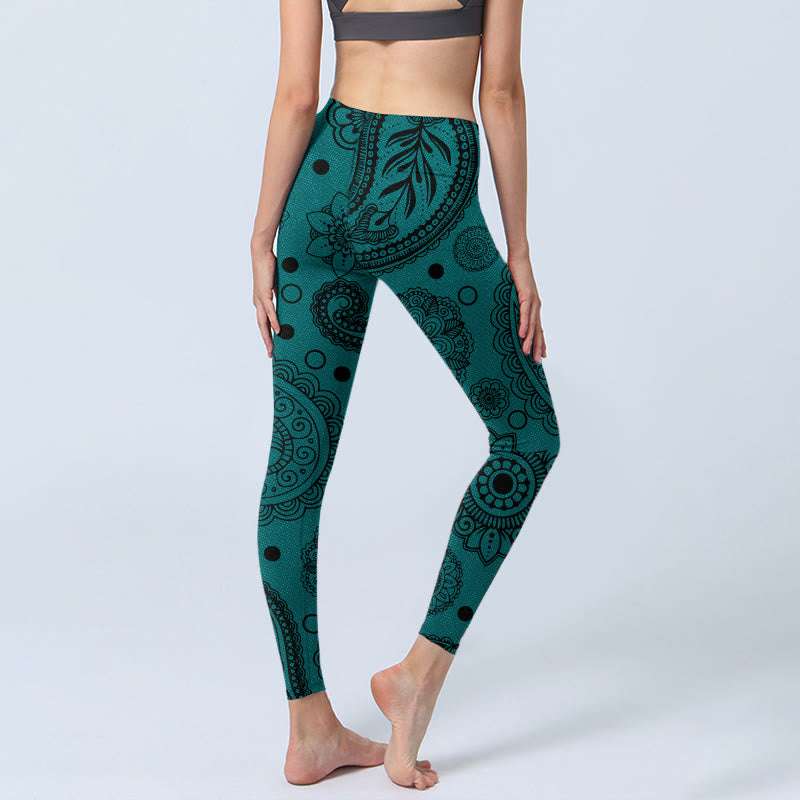 Buddha Stones Dunkelgrün Cashew Blütenblätter Print Gym Leggings Damen Yoga Hose - image 4