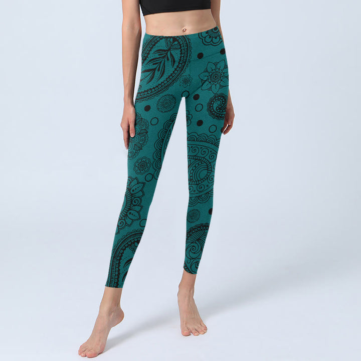 Buddha Stones Dunkelgrün Cashew Blütenblätter Print Gym Leggings Damen Yoga Hose - image 5