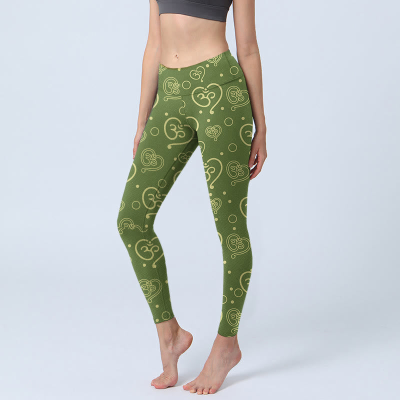 Buddha Stones Liebe Herz OM Symbol Druck Gym Leggings frauen Yoga Hosen - Olivgrün - US18， UK/AU22，EU50 (4XL) - image 1