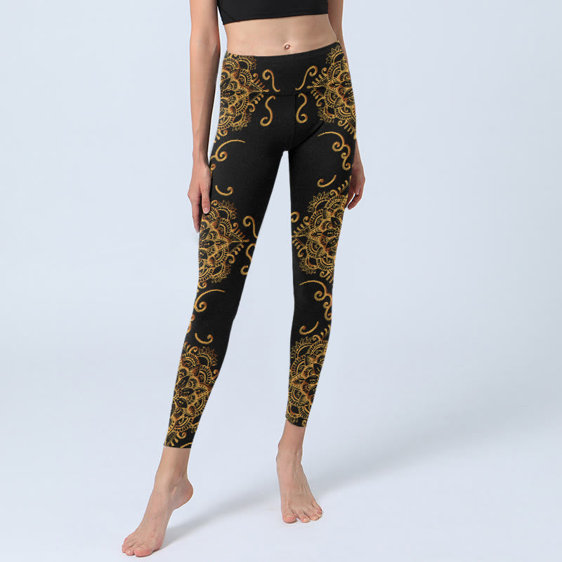 Buddha Stones Golden Mandala Blumen Print Gym Leggings Damen Yogahose - image 5