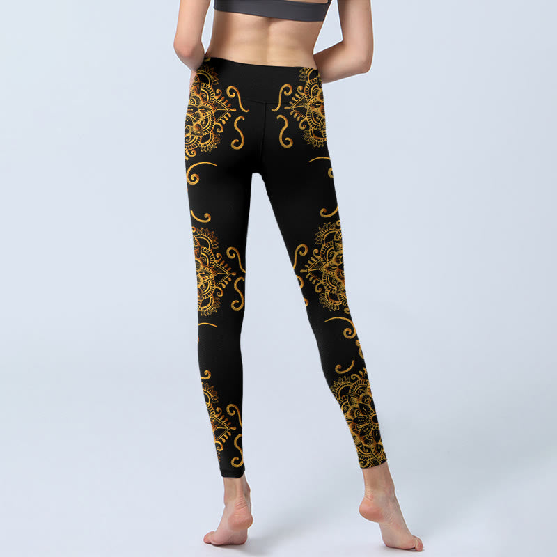 Buddha Stones Golden Mandala Blumen Print Gym Leggings Damen Yogahose - image 6