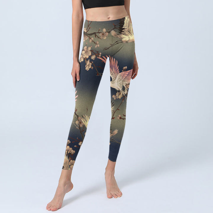 Buddha Stones Weißer Kranich Weiß Blühender Zweig Print Gym Leggings Damen Yogahose - image 6