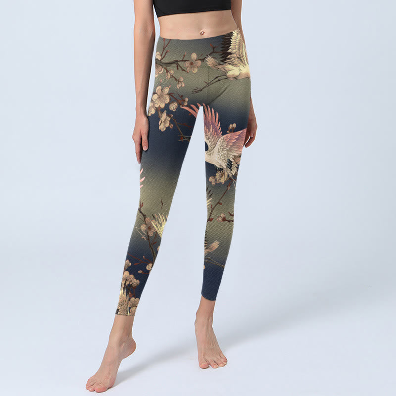 Buddha Stones Weißer Kranich Weiß Blühender Zweig Print Gym Leggings Damen Yogahose - image 5