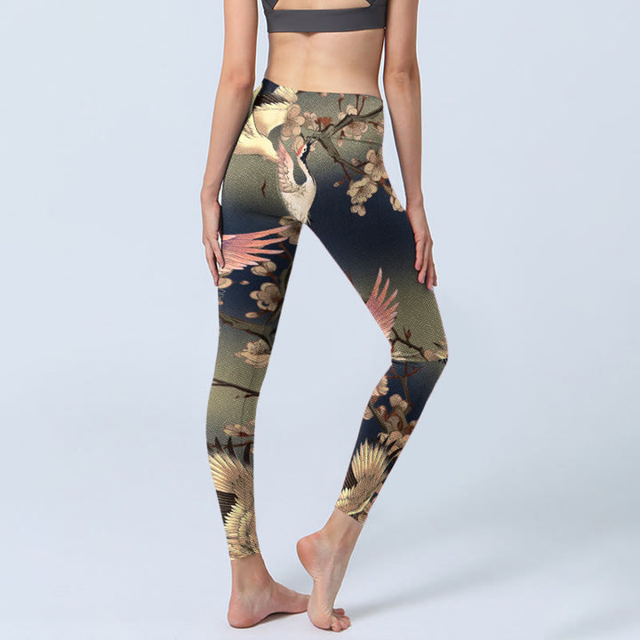 Buddha Stones Weißer Kranich Weiß Blühender Zweig Print Gym Leggings Damen Yogahose - image 4