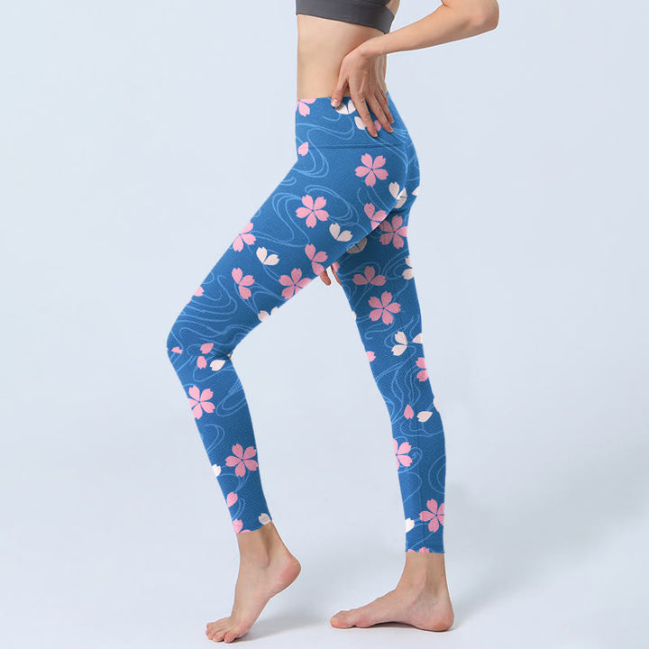 Buddha Stones Rosa Kirschblüten Linien Print Gym Leggings Damen Yogahose - image 3