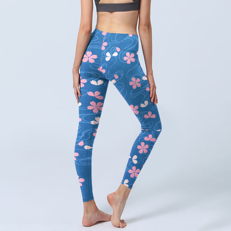 Buddha Stones Rosa Kirschblüten Linien Print Gym Leggings Damen Yogahose - image 5