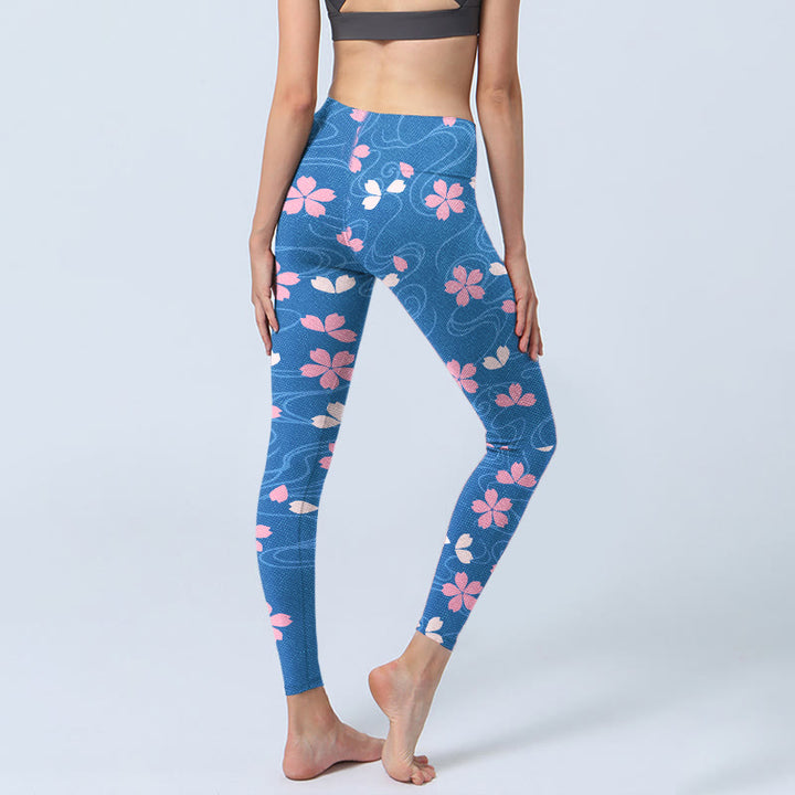 Buddha Stones Rosa Kirschblüten Linien Print Gym Leggings Damen Yogahose - image 5