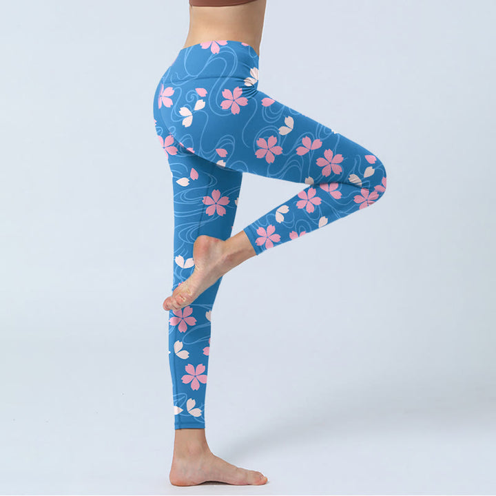 Buddha Stones Rosa Kirschblüten Linien Print Gym Leggings Damen Yogahose - image 3