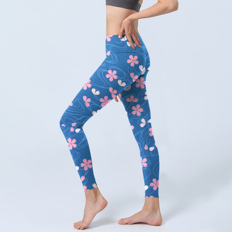Buddha Stones Rosa Kirschblüten Linien Print Gym Leggings Damen Yogahose - image 2