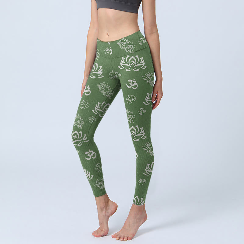 Buddha Stones Lotus Blume OM Symbol Druck Gym Leggings frauen Yoga Hosen - DunkelMeergrün - US18， UK/AU22，EU50 (4XL) - image 1