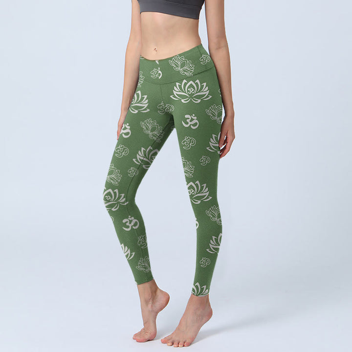 Buddha Stones Lotus Blume OM Symbol Druck Gym Leggings frauen Yoga Hosen - DunkelMeergrün - US18， UK/AU22，EU50 (4XL) - image 1