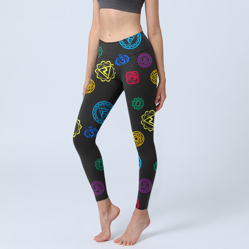 Buddha Stones Geometrisches OM-Symbol Sanskrit-Druck Gym Leggings Damen Yogahose - Schwarz - US18, UK/AU22, EU50 (4XL) - image 0