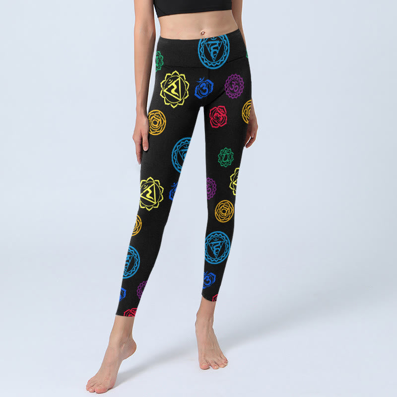 Buddha Stones Geometrisches OM-Symbol Sanskrit-Druck Gym Leggings Damen Yogahose - image 6