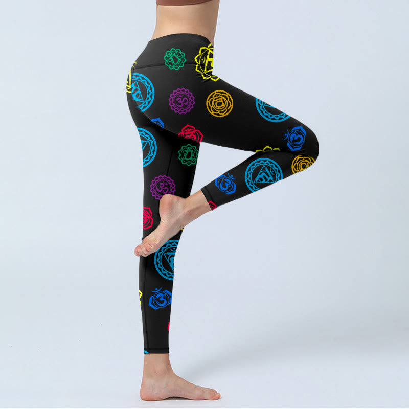 Buddha Stones Geometrisches OM-Symbol Sanskrit-Druck Gym Leggings Damen Yogahose - image 3
