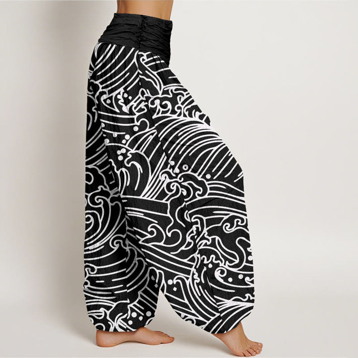 Haremshose mit Buddha Stones und rauem Wellenmuster für Damen, elastische Taille - image 3
