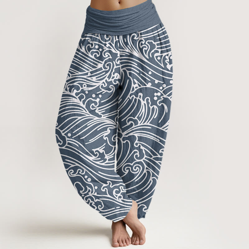 Haremshose mit Buddha Stones und rauem Wellenmuster für Damen, elastische Taille - Hellstahlblau - US22， UK/AU26，EU54 (6XL) - image 8