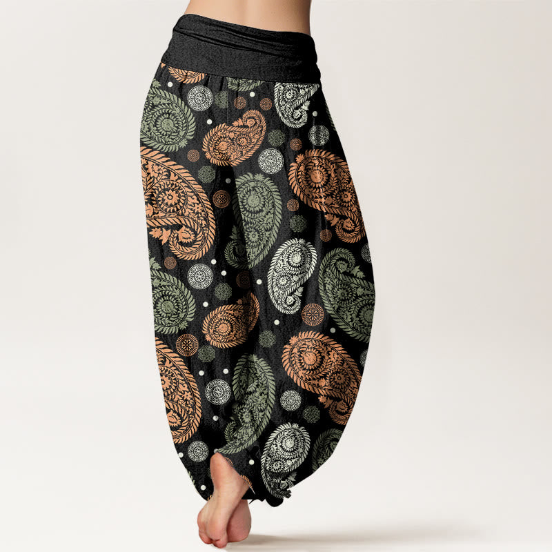 Haremshose mit elastischer Taille für Damen, Buddha Stones, Cashew-Blumen, Blätterranken, Sonnenblumen-Muster - image 2