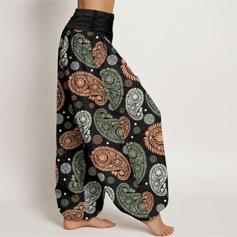 Haremshose mit elastischer Taille für Damen, Buddha Stones, Cashew-Blumen, Blätterranken, Sonnenblumen-Muster - image 3
