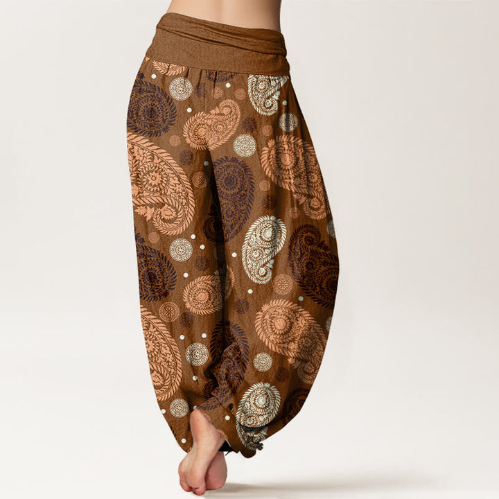 Haremshose mit elastischer Taille für Damen, Buddha Stones, Cashew-Blumen, Blätterranken, Sonnenblumen-Muster - image 6
