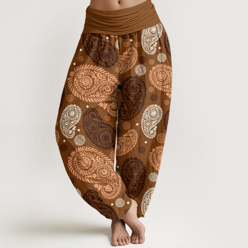 Haremshose mit elastischer Taille für Damen, Buddha Stones, Cashew-Blumen, Blätterranken, Sonnenblumen-Muster - Dunkle Goldrute - US22， UK/AU26，EU54 (6XL) - image 5