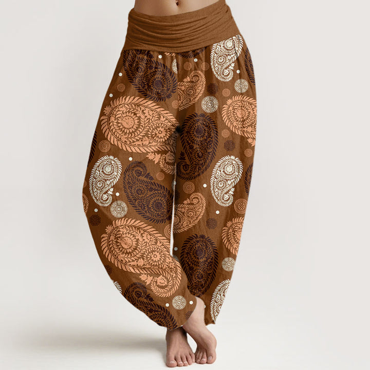 Haremshose mit elastischer Taille für Damen, Buddha Stones, Cashew-Blumen, Blätterranken, Sonnenblumen-Muster - Dunkle Goldrute - US22， UK/AU26，EU54 (6XL) - image 5