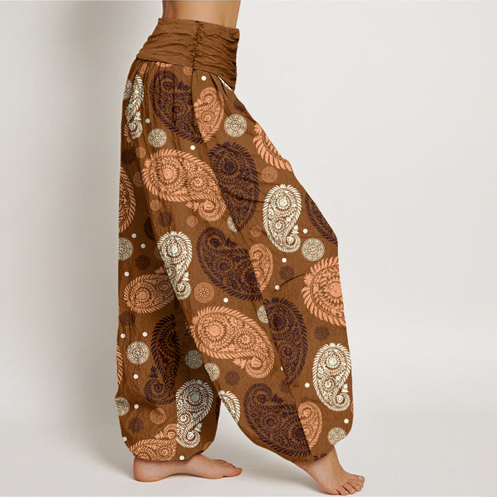 Haremshose mit elastischer Taille für Damen, Buddha Stones, Cashew-Blumen, Blätterranken, Sonnenblumen-Muster - image 7