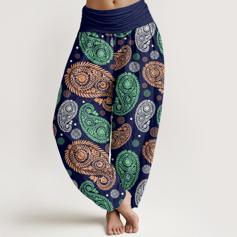 Haremshose mit elastischer Taille für Damen, Buddha Stones, Cashew-Blumen, Blätterranken, Sonnenblumen-Muster - Marine - US22， UK/AU26，EU54 (6XL) - image 8