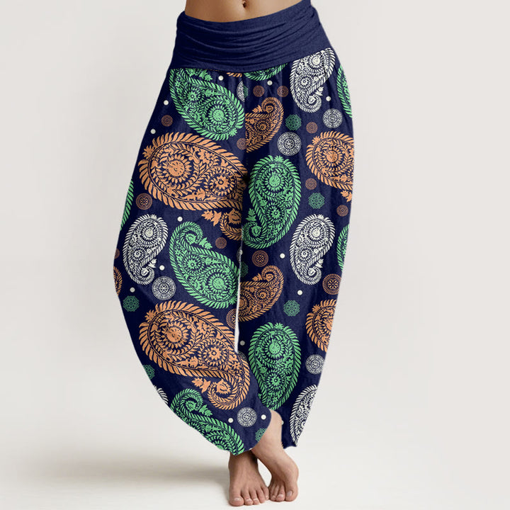 Haremshose mit elastischer Taille für Damen, Buddha Stones, Cashew-Blumen, Blätterranken, Sonnenblumen-Muster - Marine - US22, UK/AU26, EU54 (6XL) - image 7